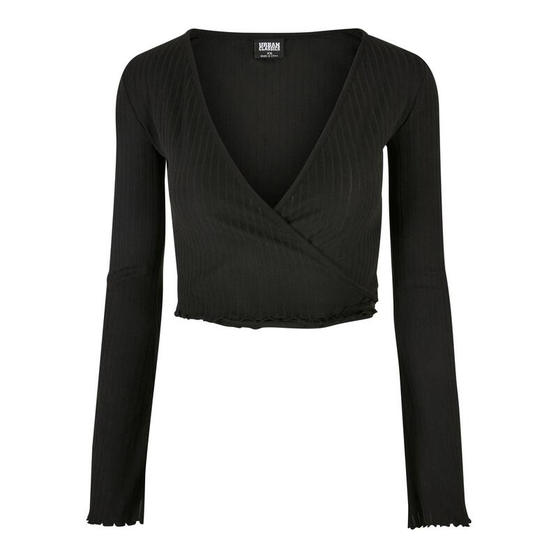 Top Crop Acanalado de Manga Larga para Mujer Negro