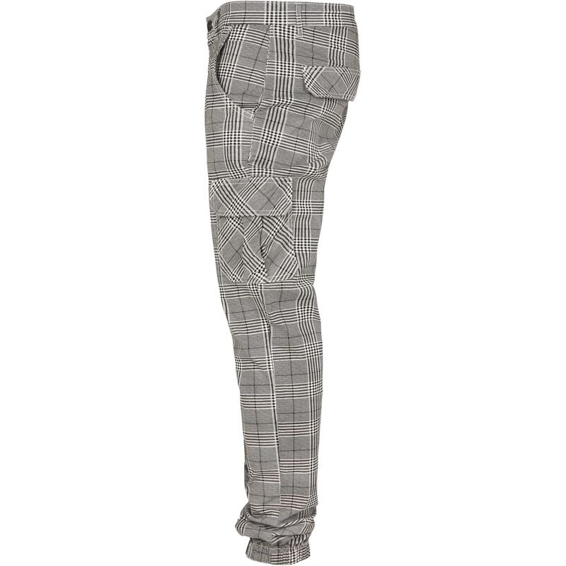 Heren Glencheck Cargo Joggingbroek met allover print (Wit/zwart)