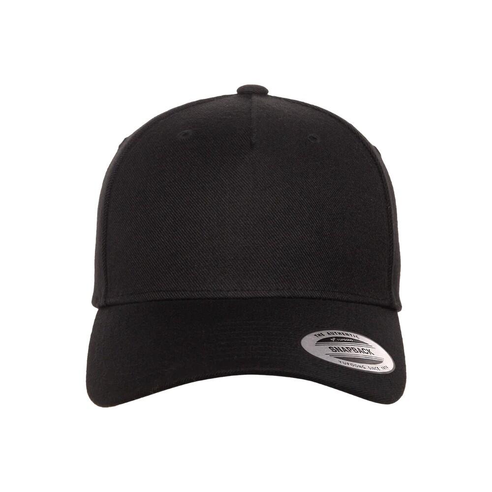 YP Classics Gebogen 5 Paneel Snapback Cap (Zwart) 3/3