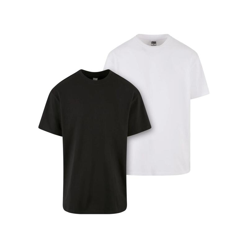 Heren Zwaargewicht Oversized Tshirt (Set van 2) (Zwart/Wit)