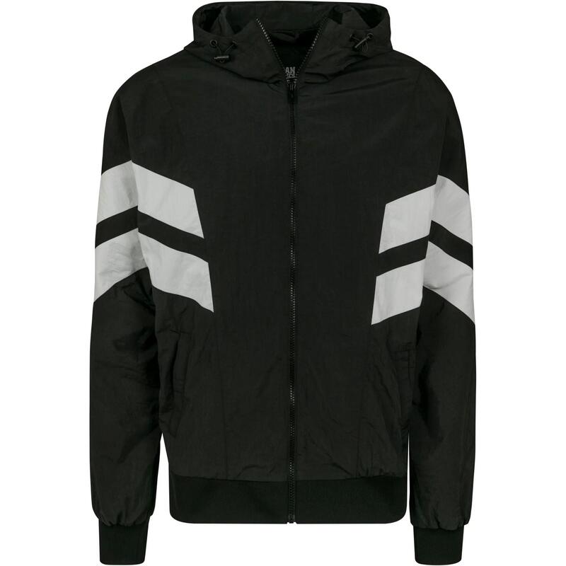 Heren Stripe Detail Crinkle Track Jacket (Zwart/Wit)