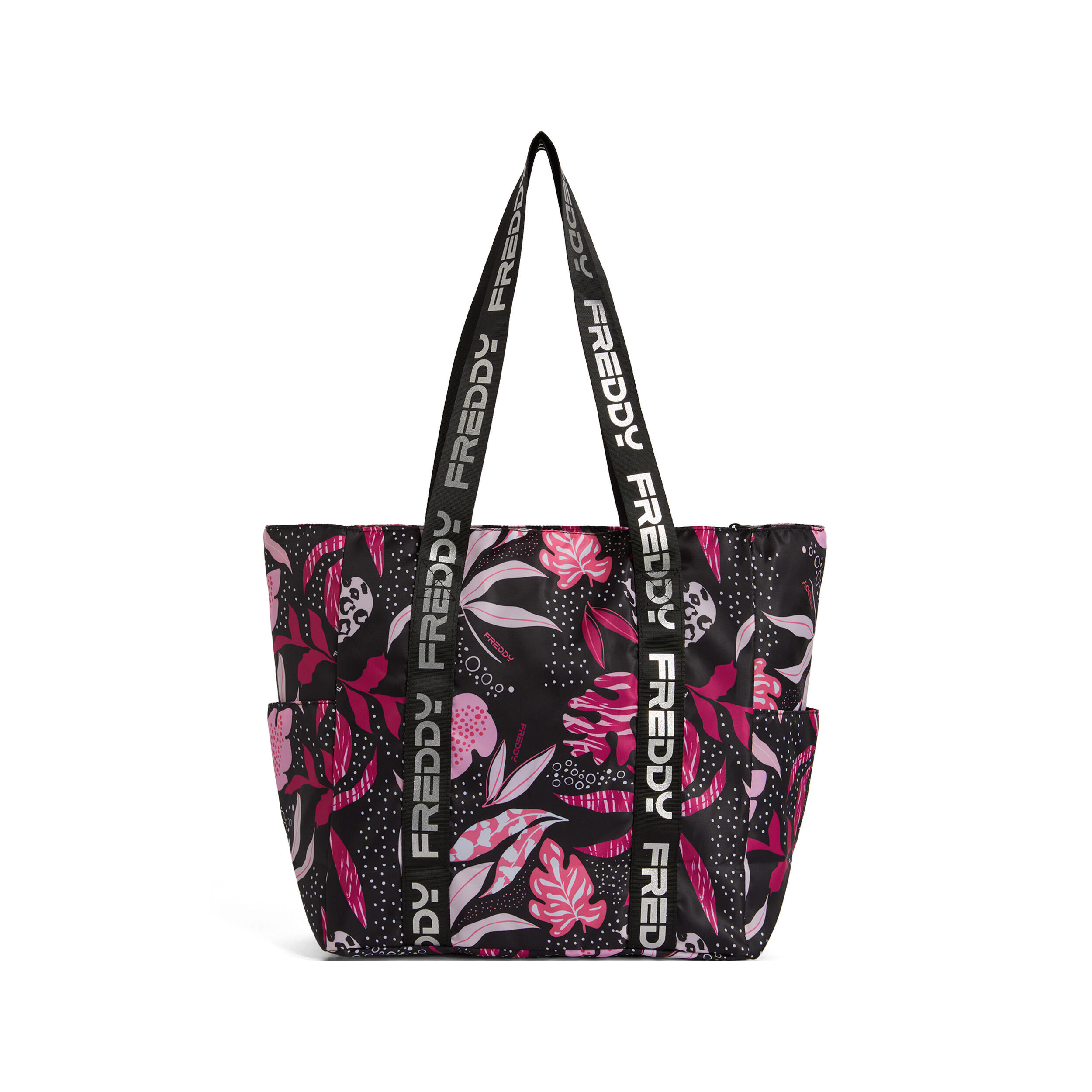 Borsa shopper stampa tropical con doppi manici logati argento FREDDY Decathlon