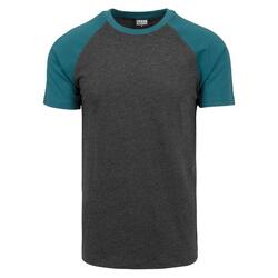 Heren Contrast Raglan Tshirt (Houtskool/Teal)