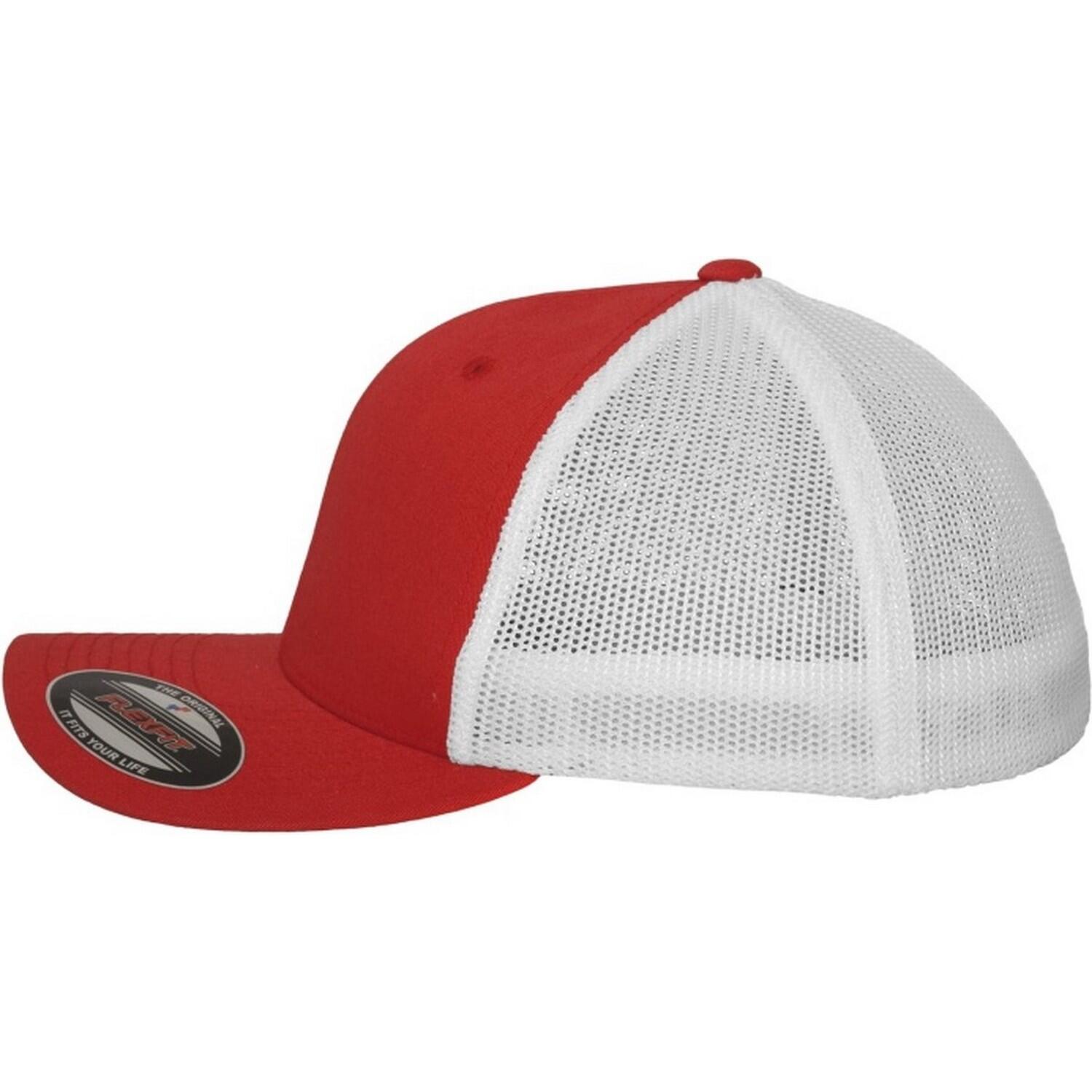 Cappellino Da Camionista Due Toni Flexfit Rosso Bianco 3/4