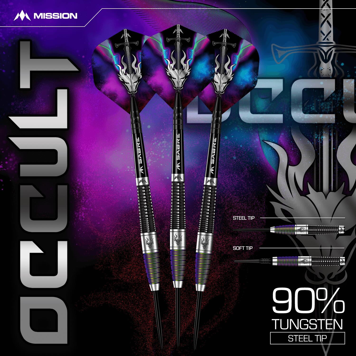 Mission Occult Darts - Steel Tip - 90% - Black & Coral PVD 7/7