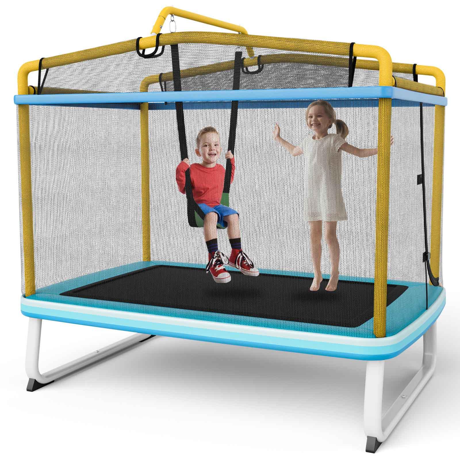 3-in-1 Rectangle Trampoline for Kids with Swing & Horizontal Bar
