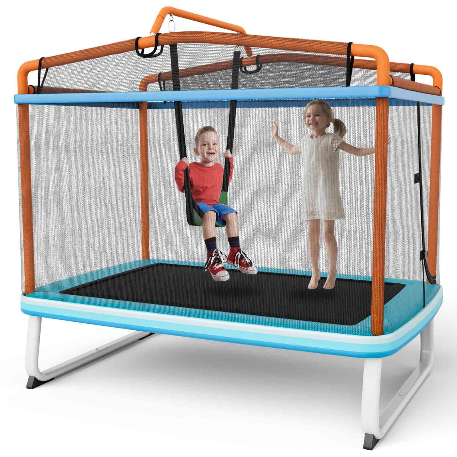 3-in-1 Rectangle Trampoline for Kids with Swing & Horizontal Bar