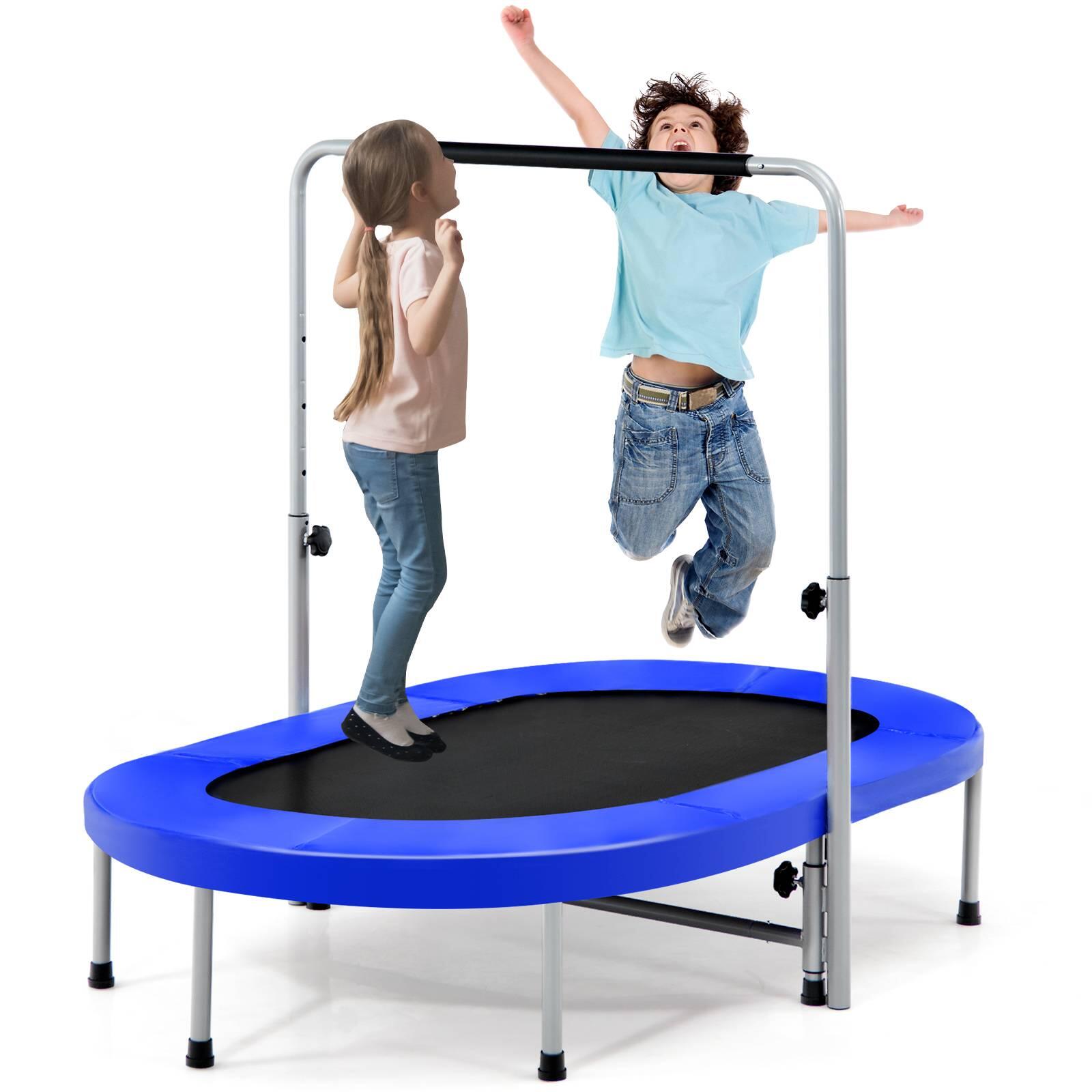 Double Trampoline for 2 People with Adjustable Handrail & Safety Pad