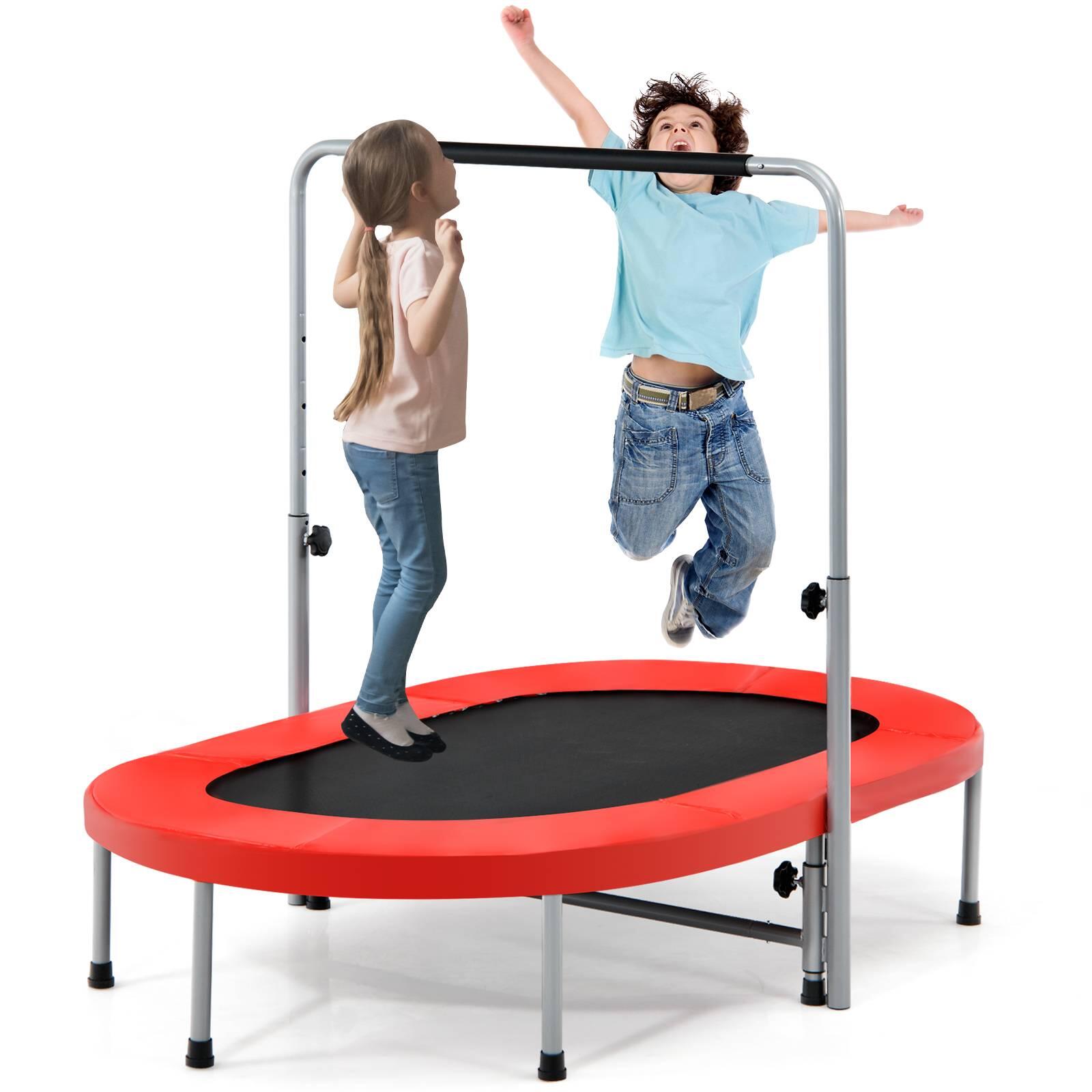 Double Trampoline for 2 People with Adjustable Handrail & Safety Pad