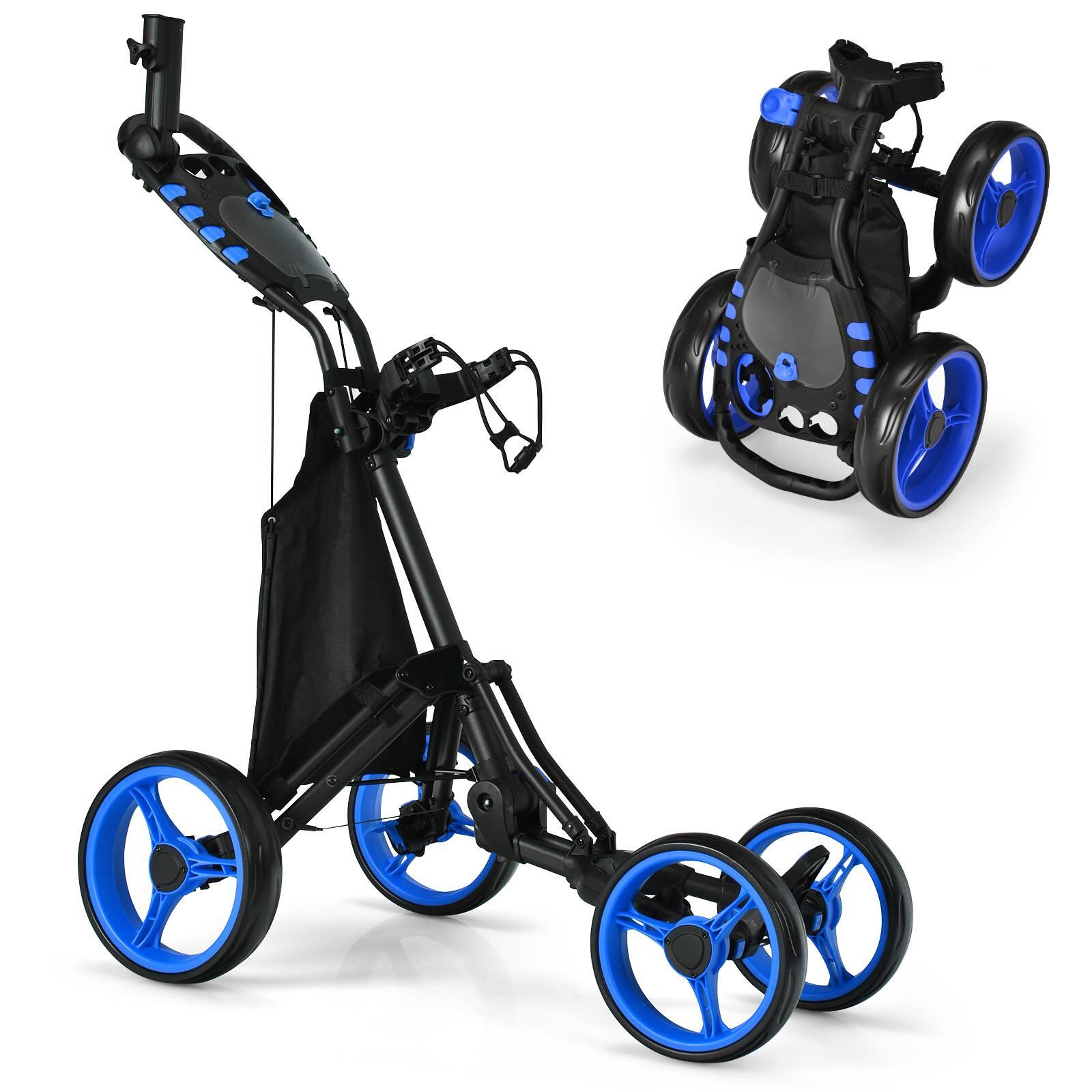Folding 4 Wheel Golf Push Cart with Cooler Bag and Ample Storage Space