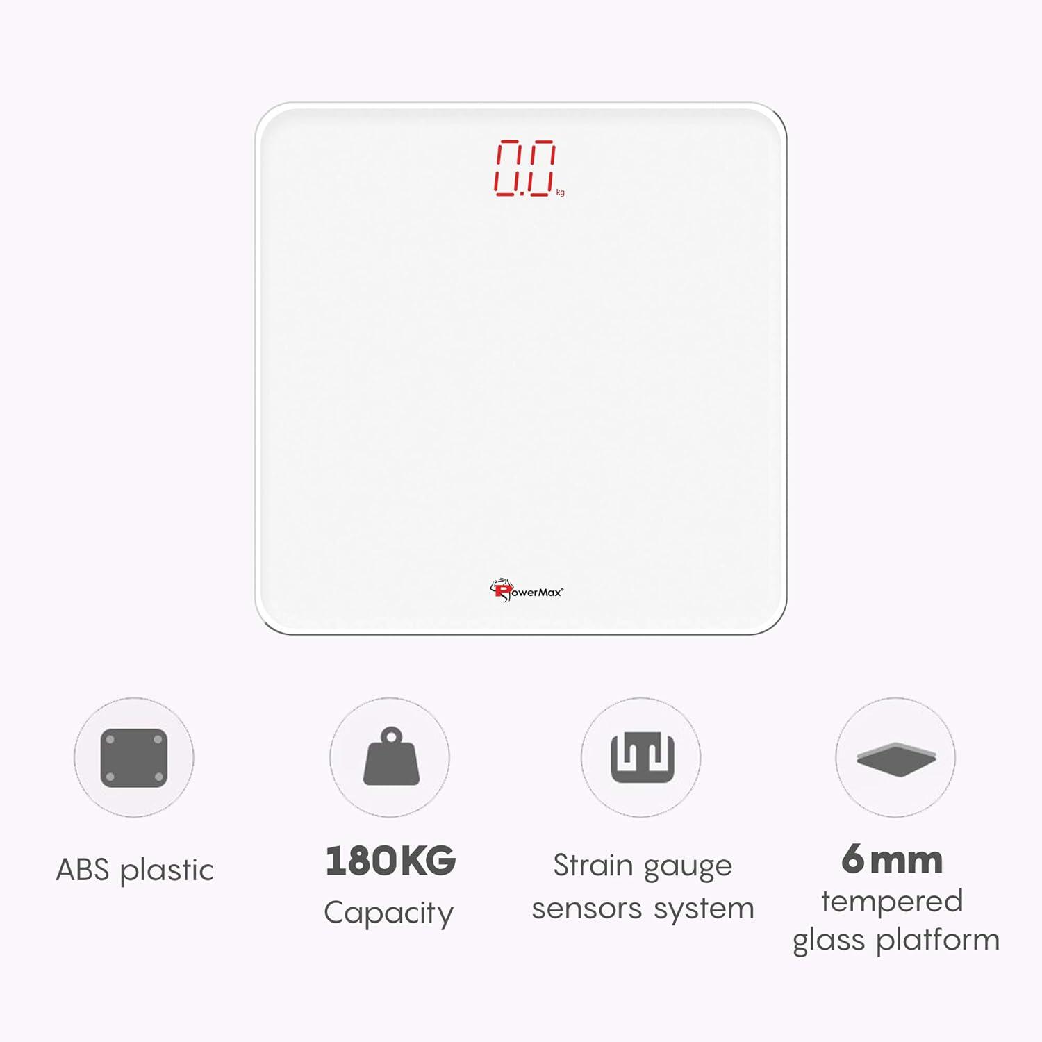 PowerMax Fitness® Digital Weight Machine for Human Body - Bathroom Scale with Step-on-Technology & Sharp LED Display, 180Kg Huma