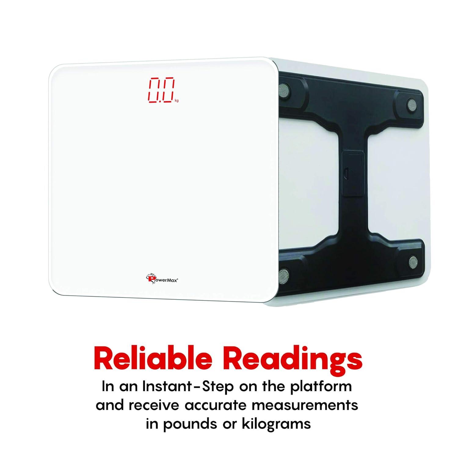 PowerMax Fitness® Digital Weight Machine for Human Body - Bathroom Scale with Step-on-Technology & Sharp LED Display, 180Kg Huma