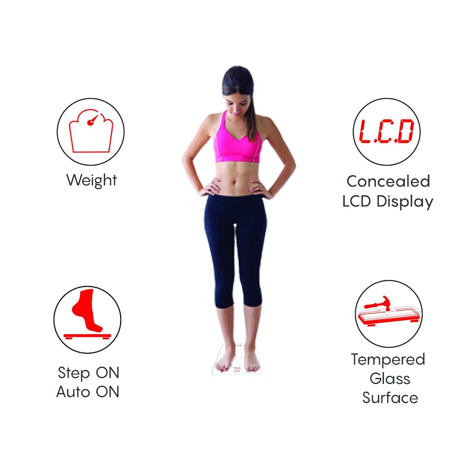 PowerMax Fitness® Digital Weight Machine for Human Body - Bathroom Scale with Step-on-Technology & Sharp LED Display, 180Kg Huma