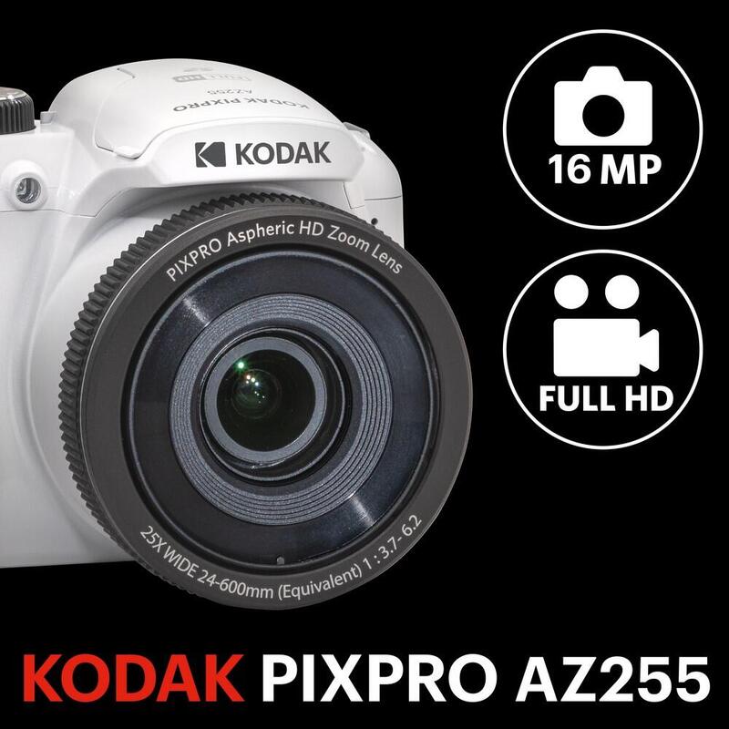 Kodak Pixpro AZ255, 16 MP, zoom optique 25x, grand angle 24 mm, HD 1080p - blanc