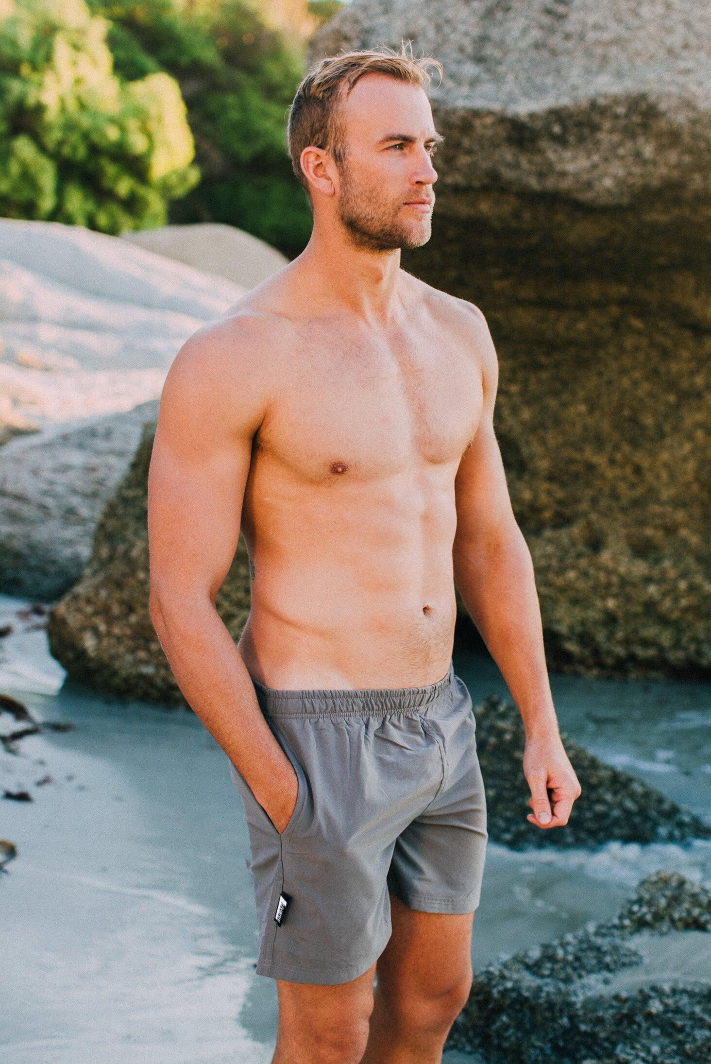 Herren Badehose Style 5 Boardshorts recyceltes Material Kordelzug Uni Grau 2/6