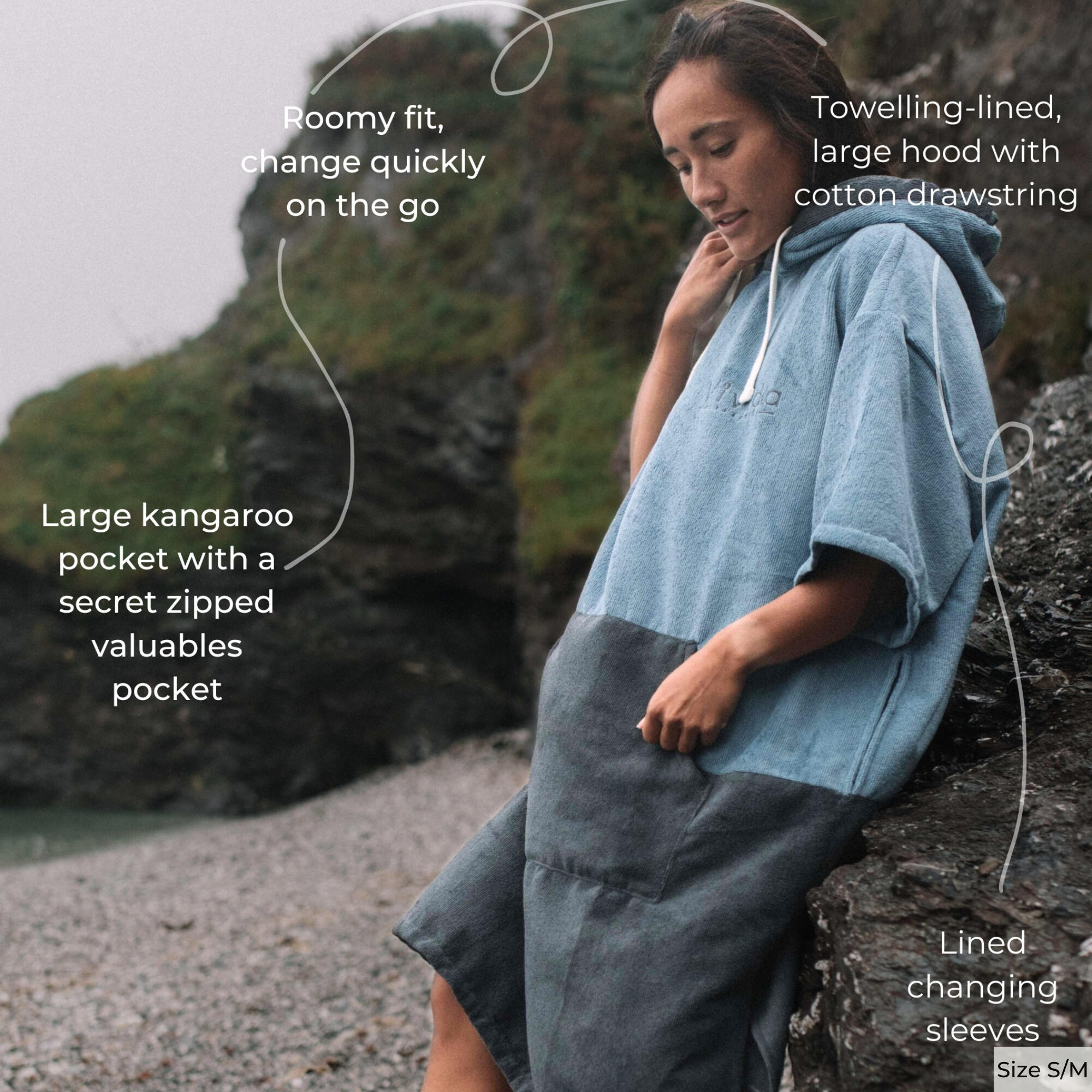 Original Unisex Towel Changing Poncho Robe - Mineral Blue / Anthracite Grey 5/9