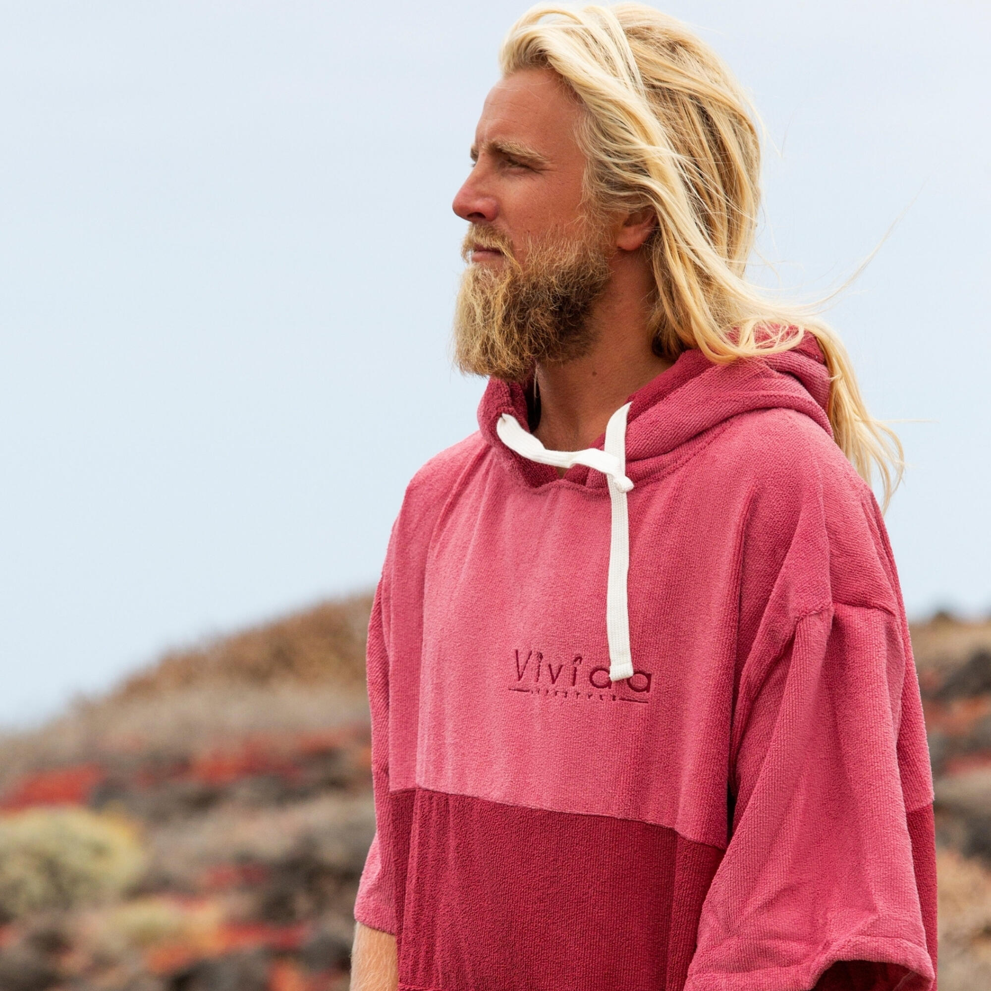 VIVIDA LIFESTYLE Original Unisex Towel Changing Poncho Robe - Blossom Pink / Rhubarb Red