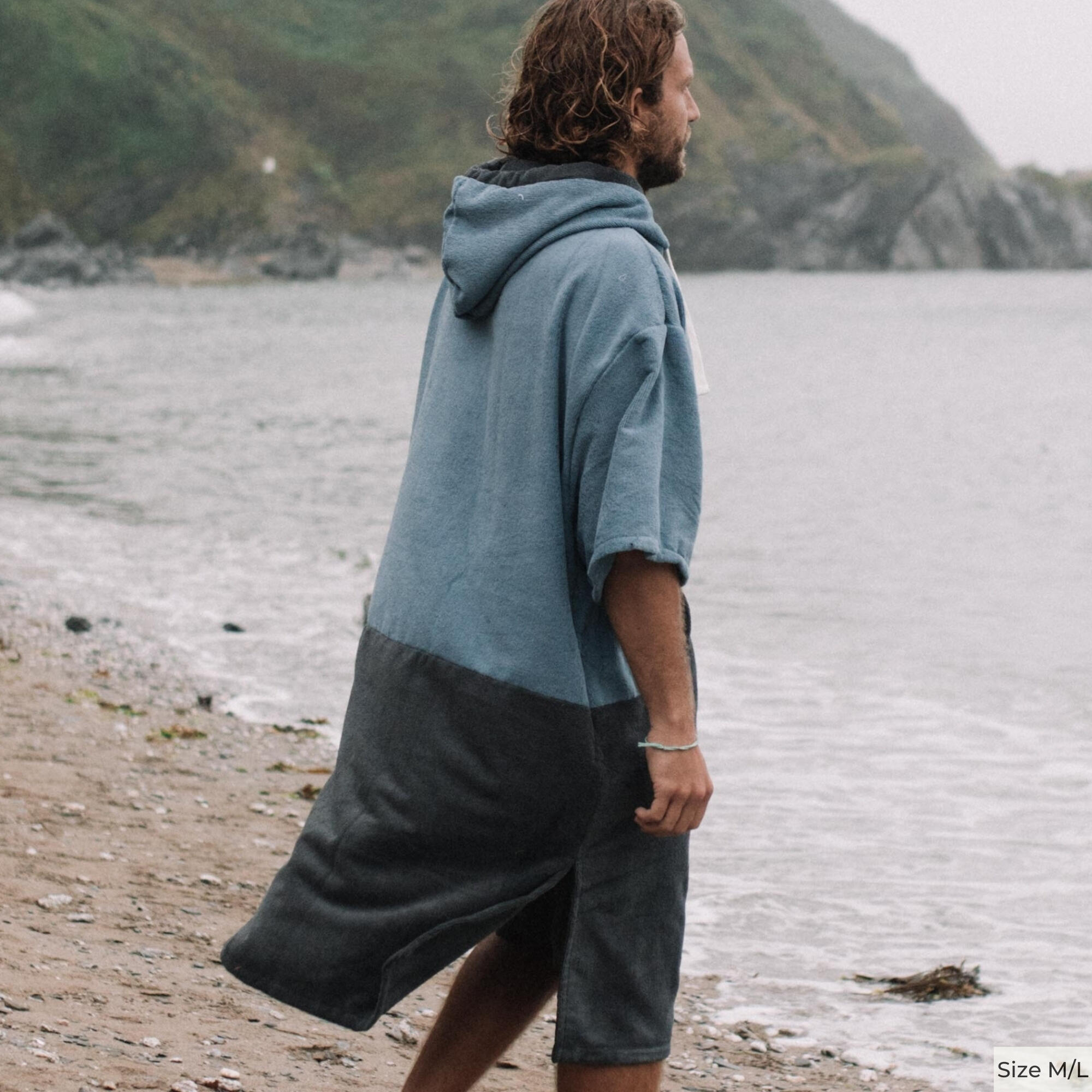 Original Unisex Towel Changing Poncho Robe - Mineral Blue / Anthracite Grey 4/9