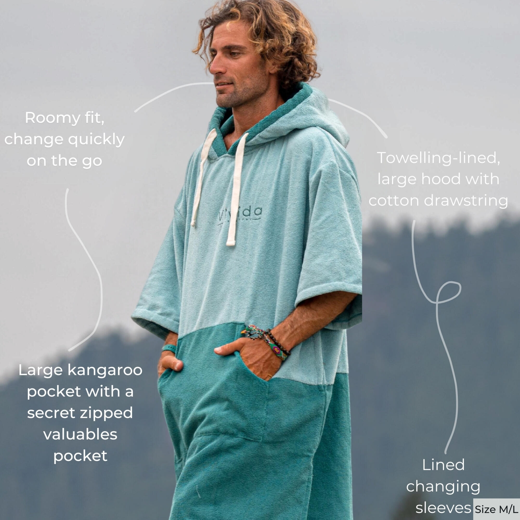 Original Unisex Towel Changing Poncho Robe - Turquoise Teal / Pacific Teal 3/9