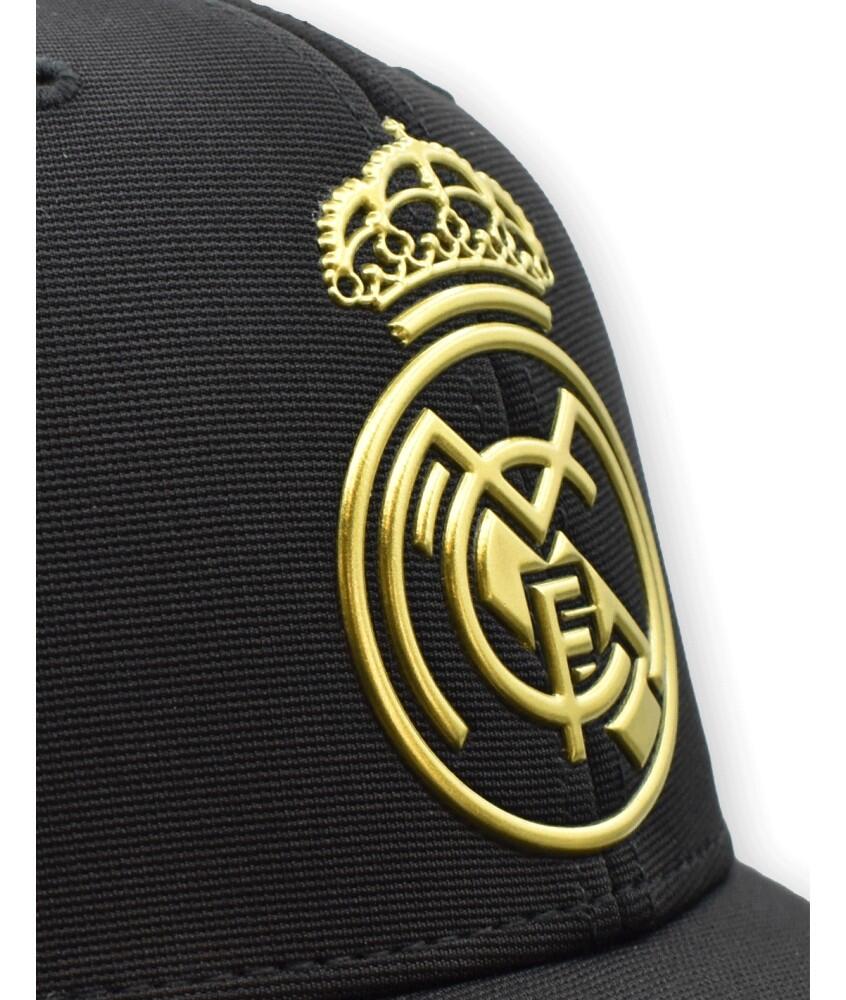 Gorra Adulto Real Madrid CF Oficial Negra con Escudo Gold 3/4