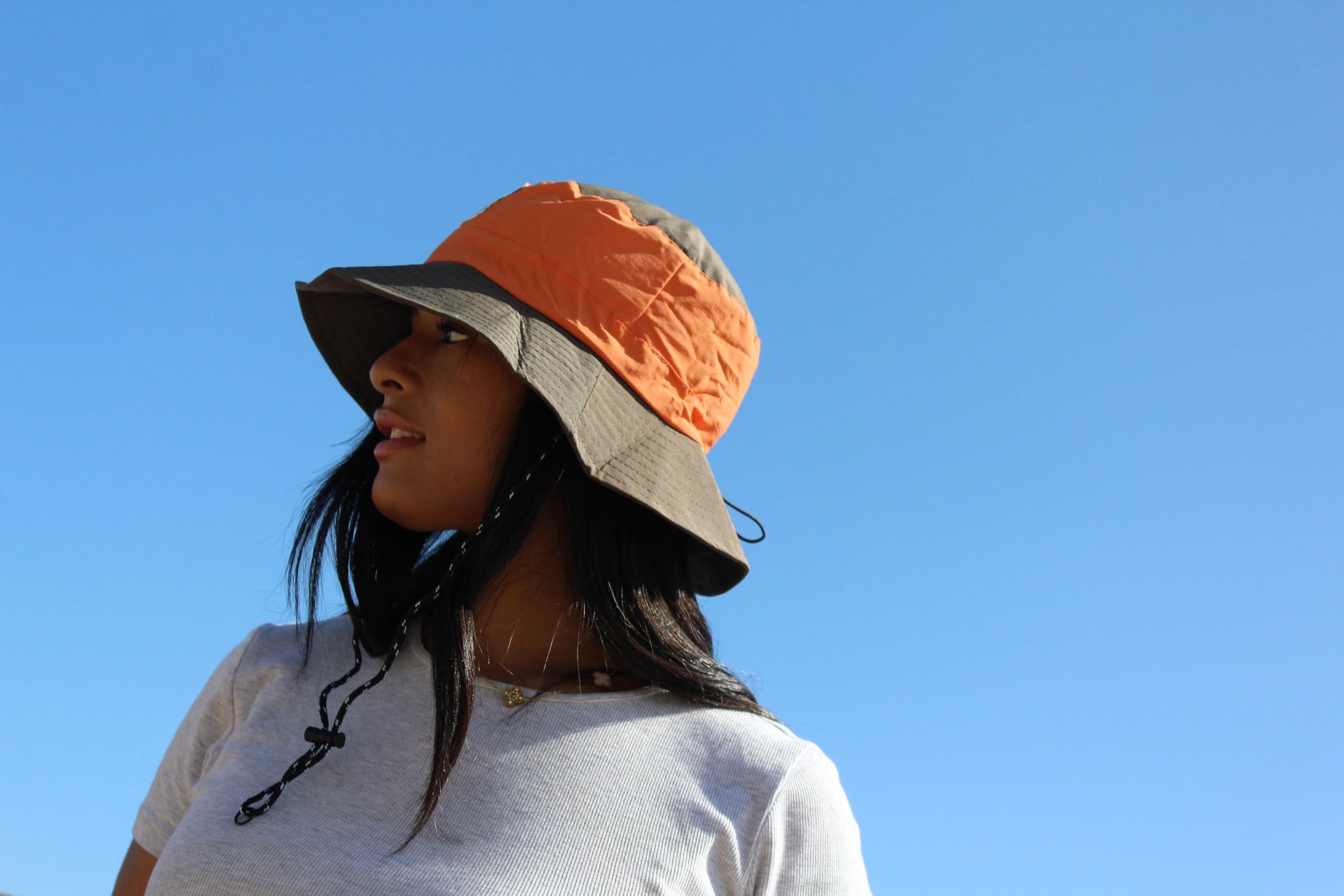 Chapeau de trekking imperméable – taille unique – pliable (Orange/Olive) 3/5