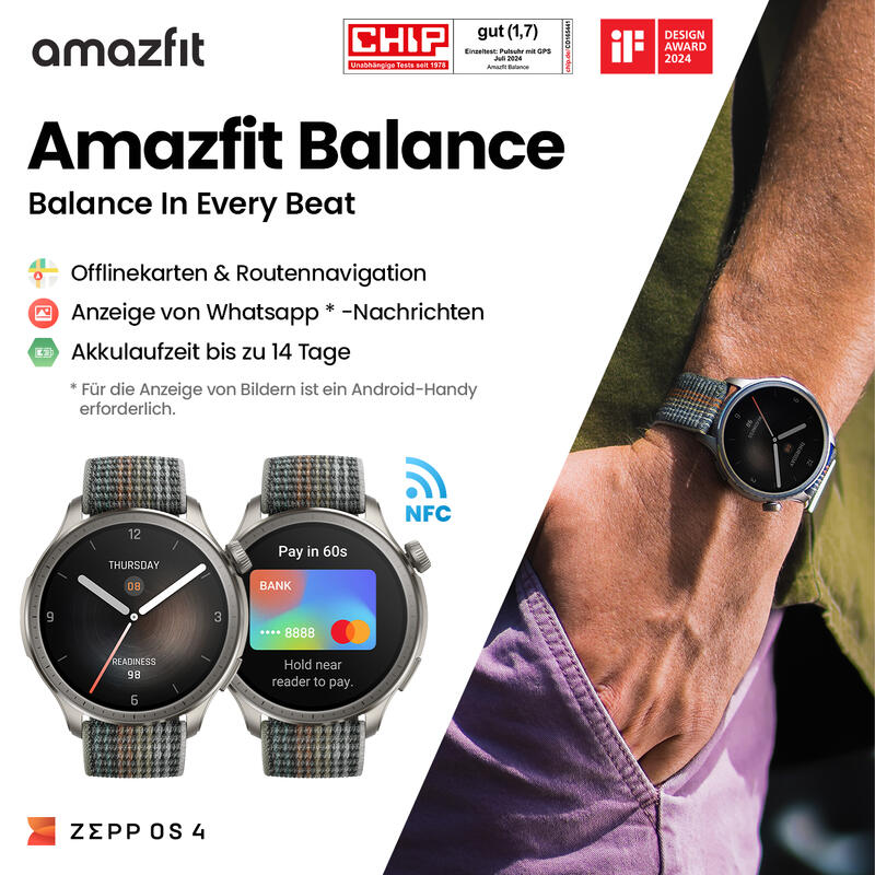 Smartwatch Huami Amazfit Balance, 46mm, Ecran 1.5" AMOLED, Bluetooth, GPS