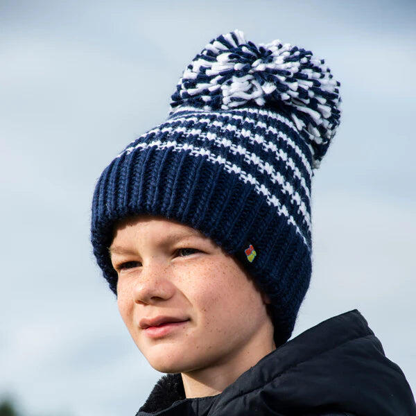 Newcastle United Bobble Hat – Black, White & Blue, Adult One-Size, Big Star Design, Made In Portugal