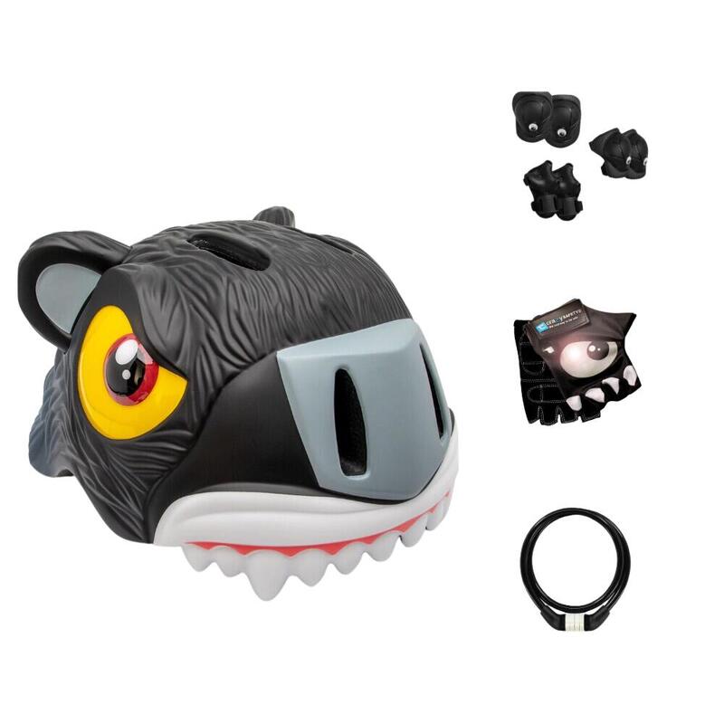 Crazy Safety Zwarte Panter Set | Helm en bescherming voor kinderen van 2-7 jaar