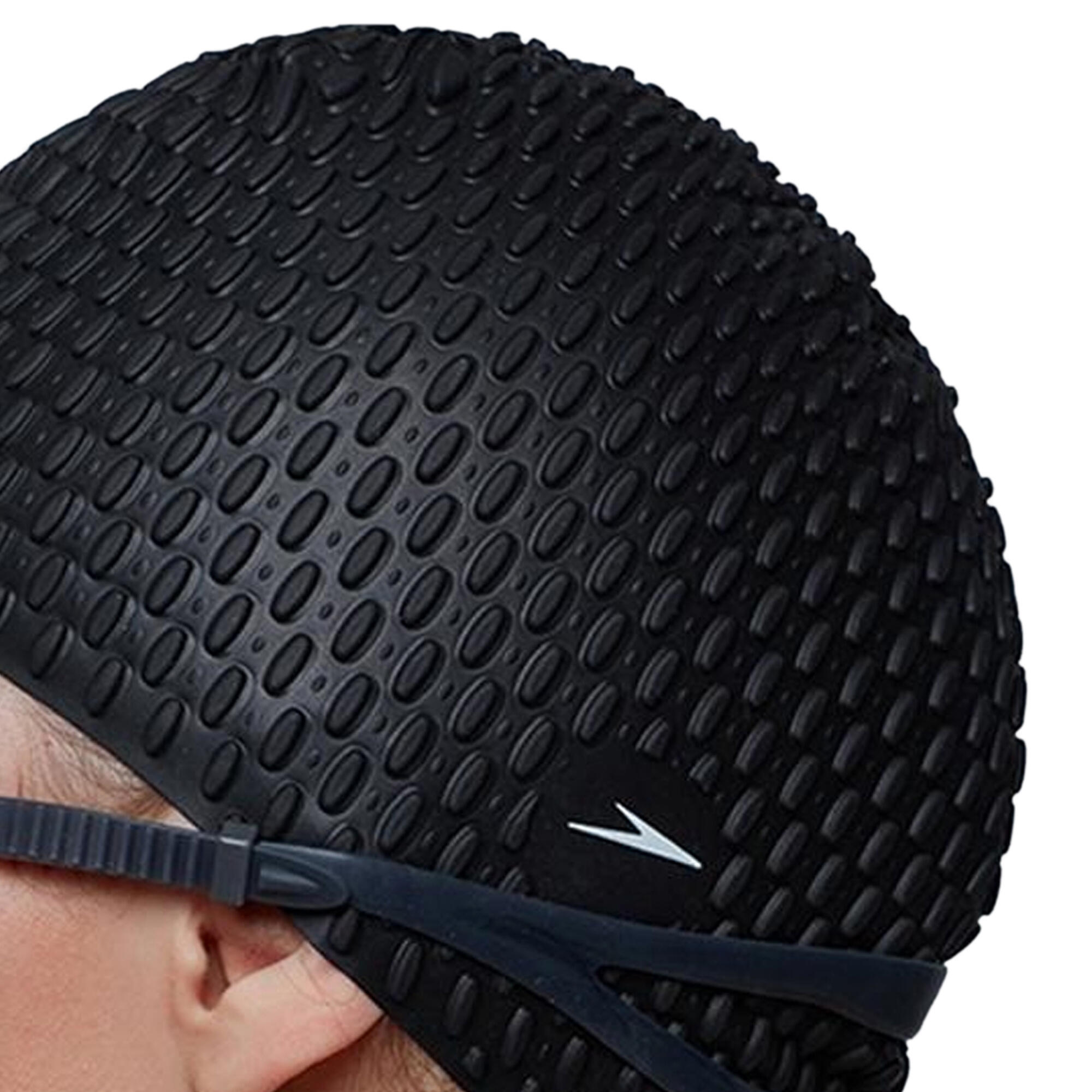 Unisex Badekappe mit Blasenmuster für Erwachsene Damen und Herren Schwarz 2/3