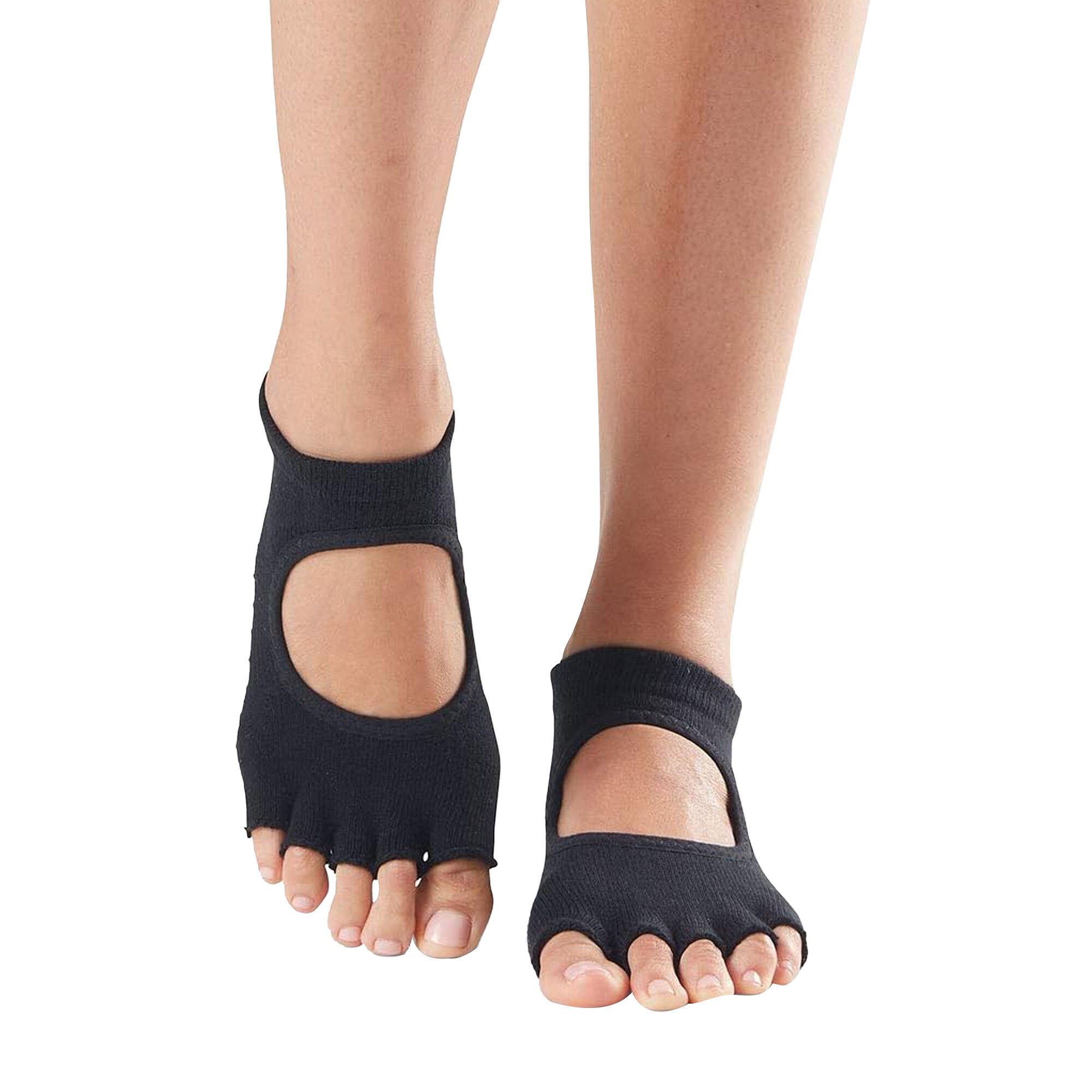 TOESOX Womens/Ladies Bellarina Cotton Gripped Half Toe Socks (Black)