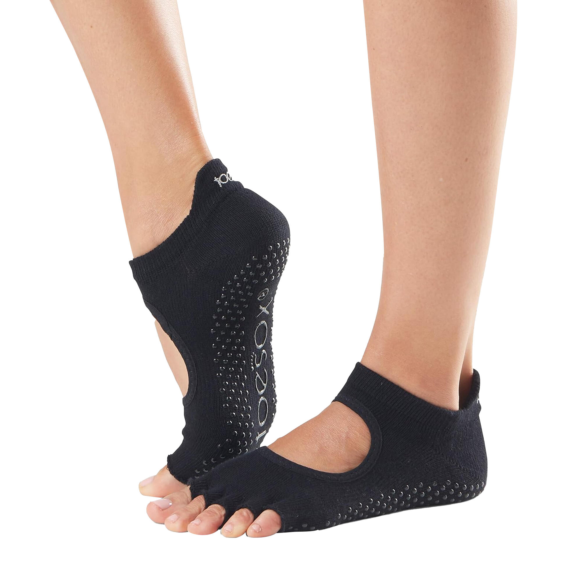 Womens/Ladies Bellarina Cotton Gripped Half Toe Socks (Black) 2/2