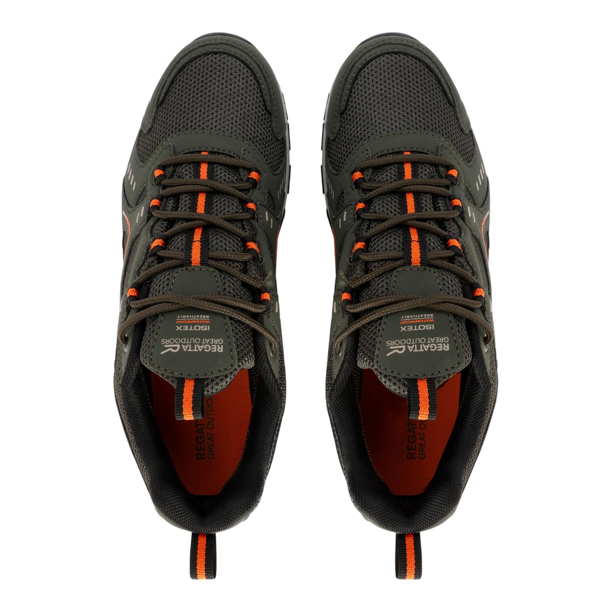 Mens Vendeavour Waterproof Walking Shoes (Dark Khaki/Blaze Orange) 4/5