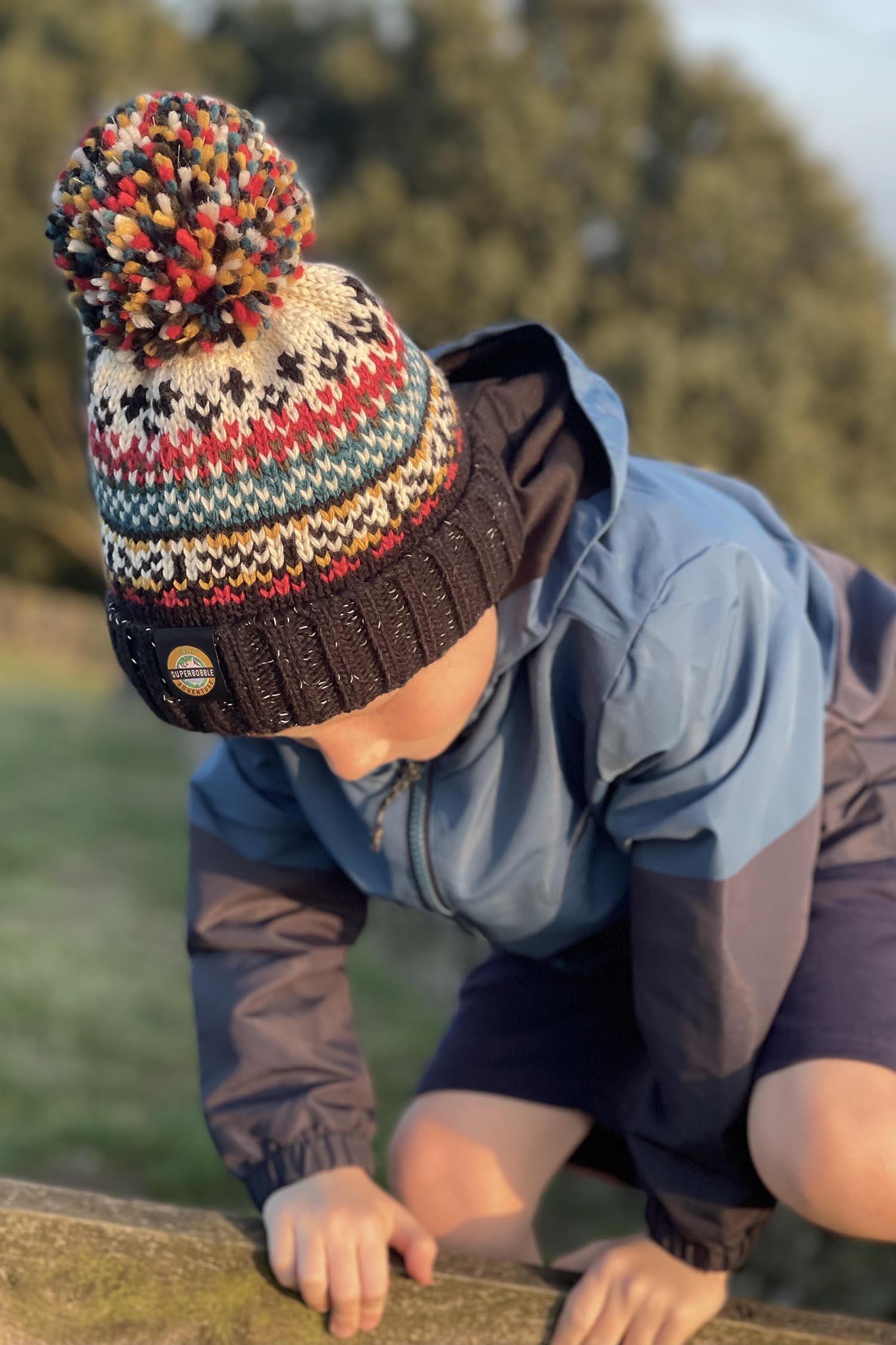 Kids Jet Black Nordic Knit Hat 3/4