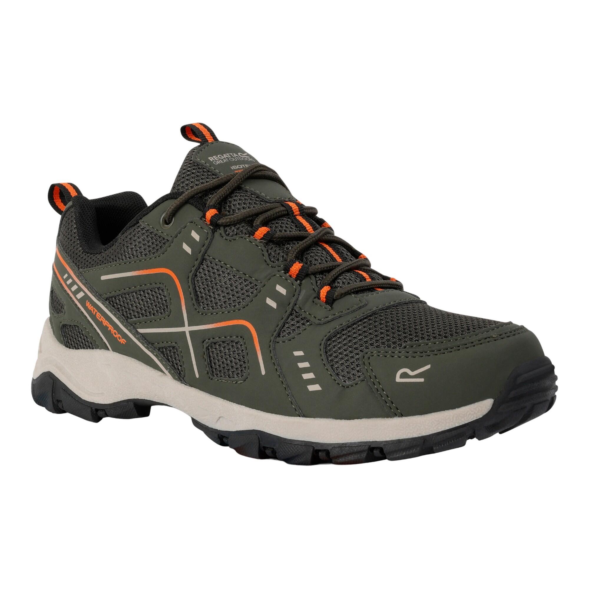 AUBRION Mens Vendeavour Waterproof Walking Shoes (Dark Khaki/Blaze Orange)