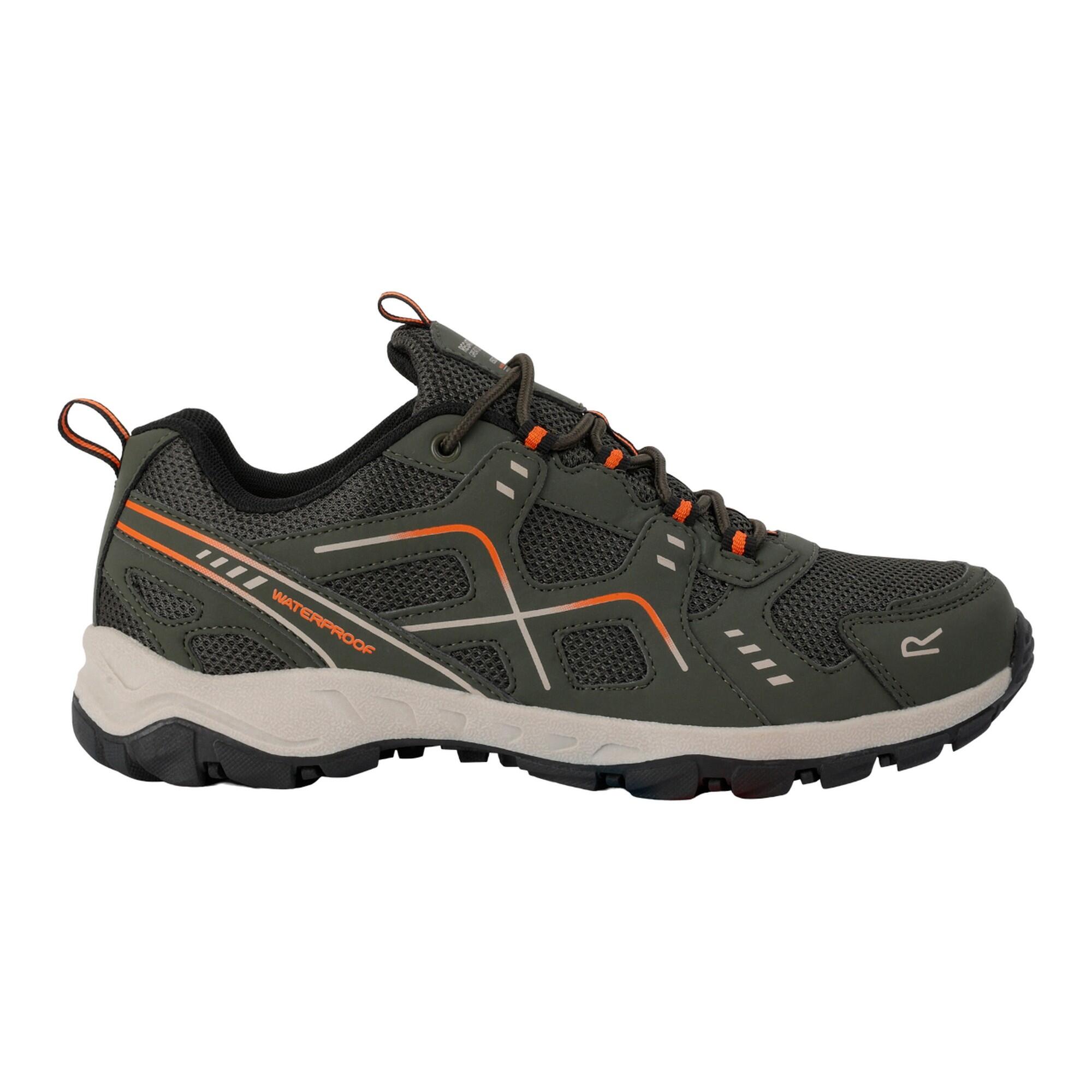 Mens Vendeavour Waterproof Walking Shoes (Dark Khaki/Blaze Orange) 3/5