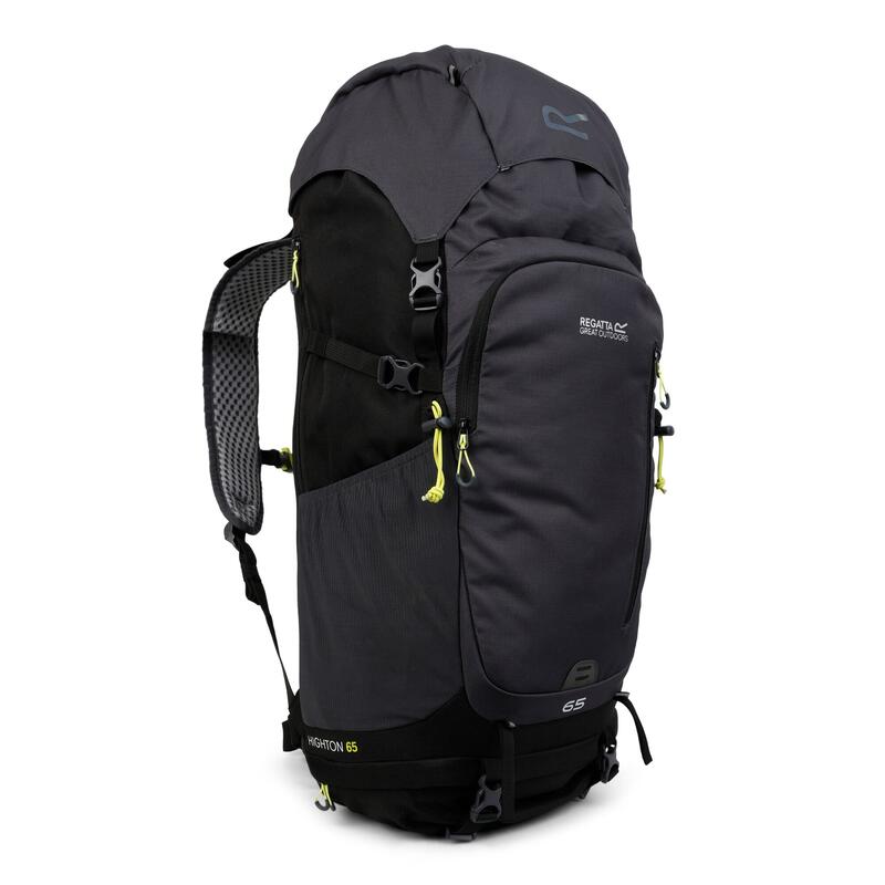 Wanderrucksack "Highton V2", 65l Damen und Herren Schwarz/Mittelgrau