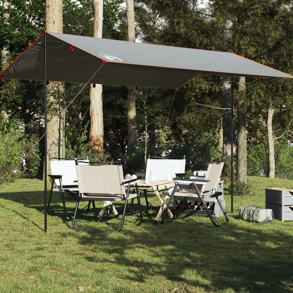Lona de campismo 400x294 cm impermeável cinzento e laranja