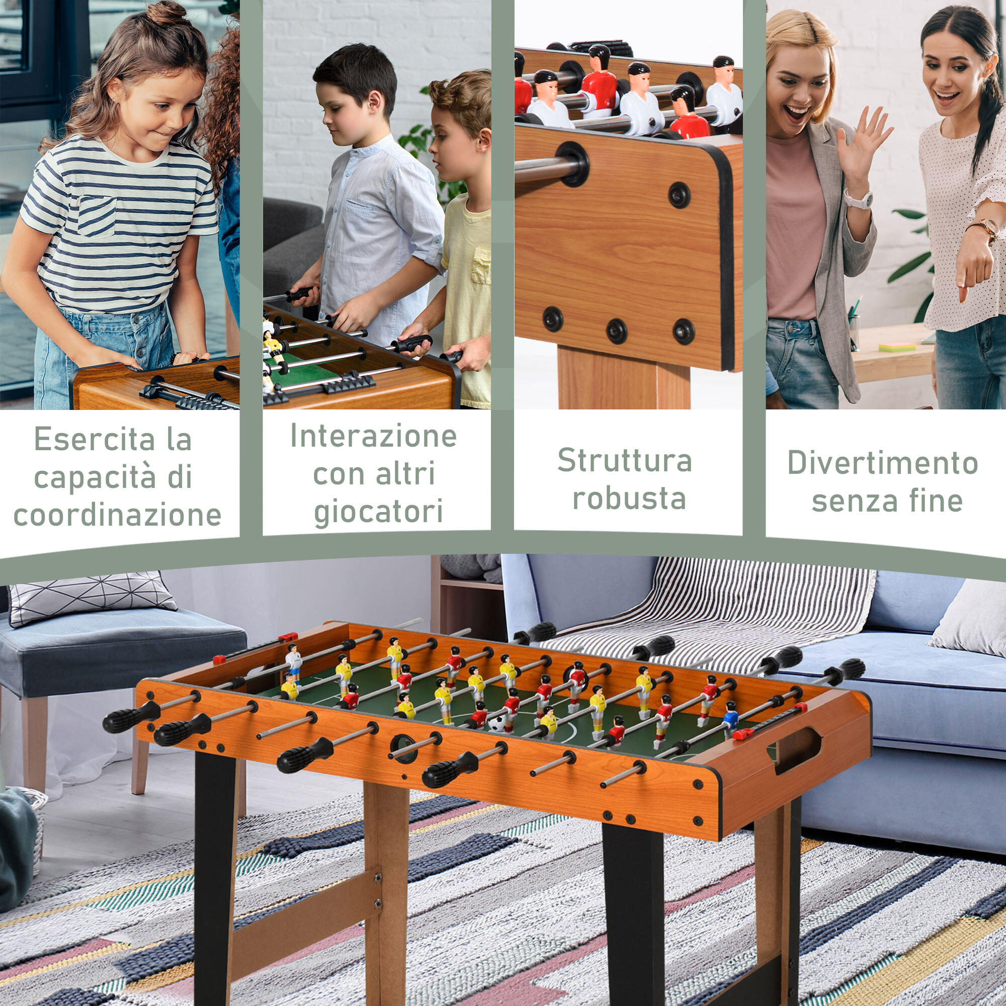 HOMCOM Calcio Balilla in Legno con 22 Giocatori e Accessori Inclusi 6/7