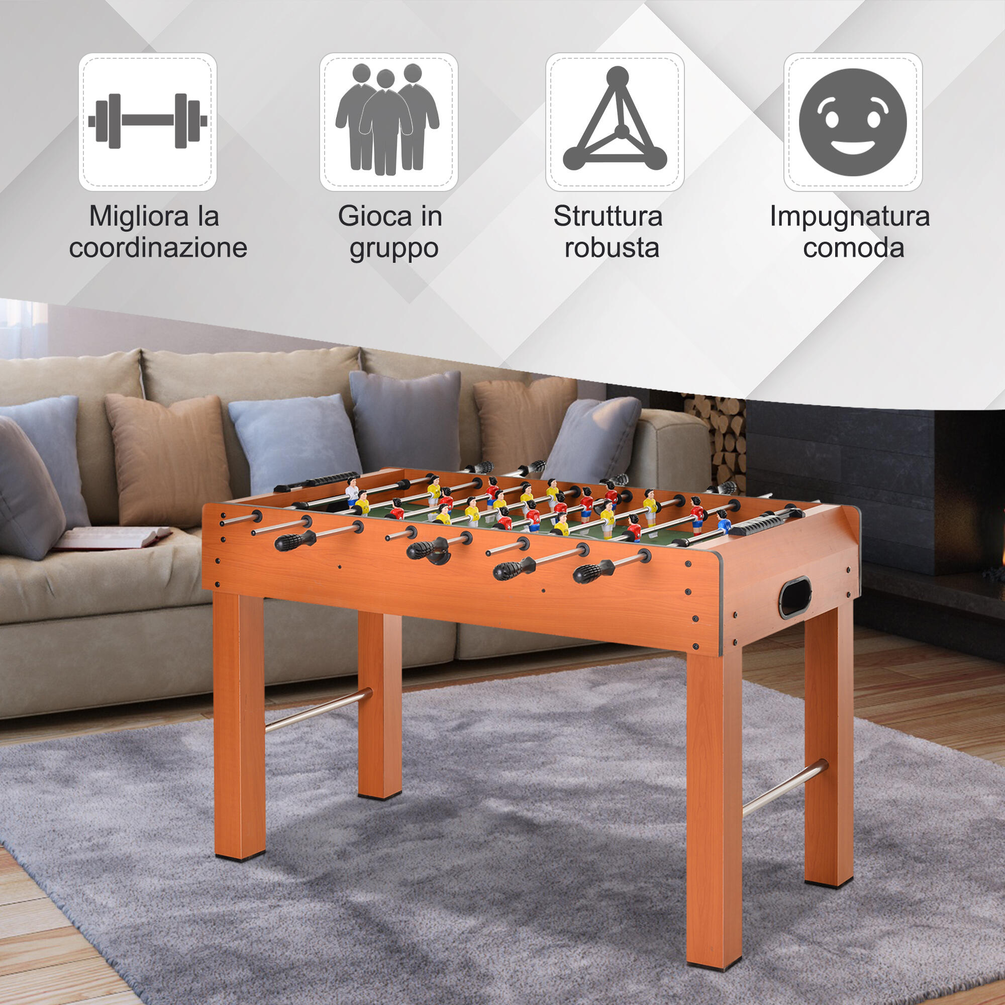 HOMCOM Calcio Balilla Professionale in MDF con 2 Palline Segnapunti 22 Giocatori 5/7