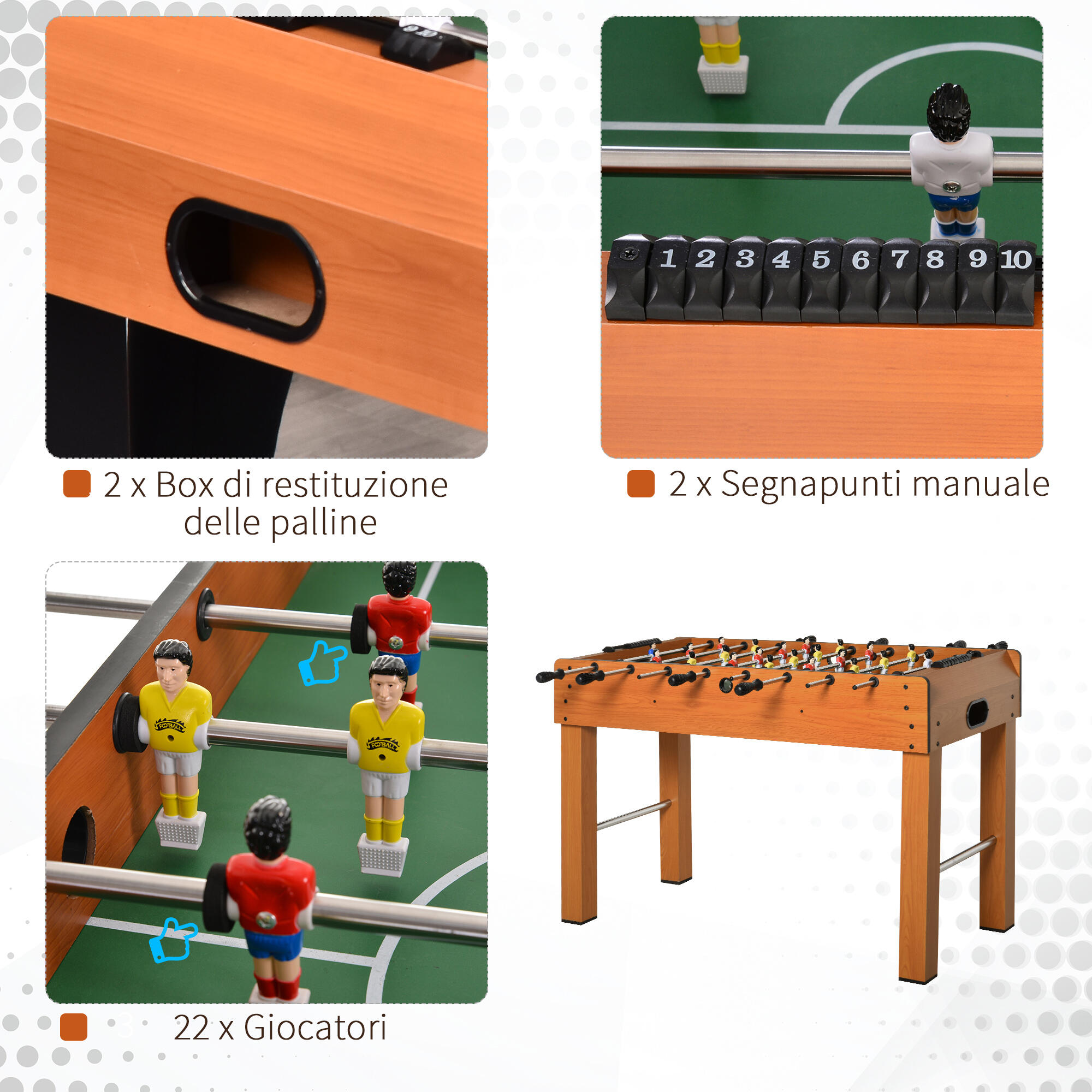 HOMCOM Calcio Balilla Professionale in MDF con 2 Palline Segnapunti 22 Giocatori 6/7