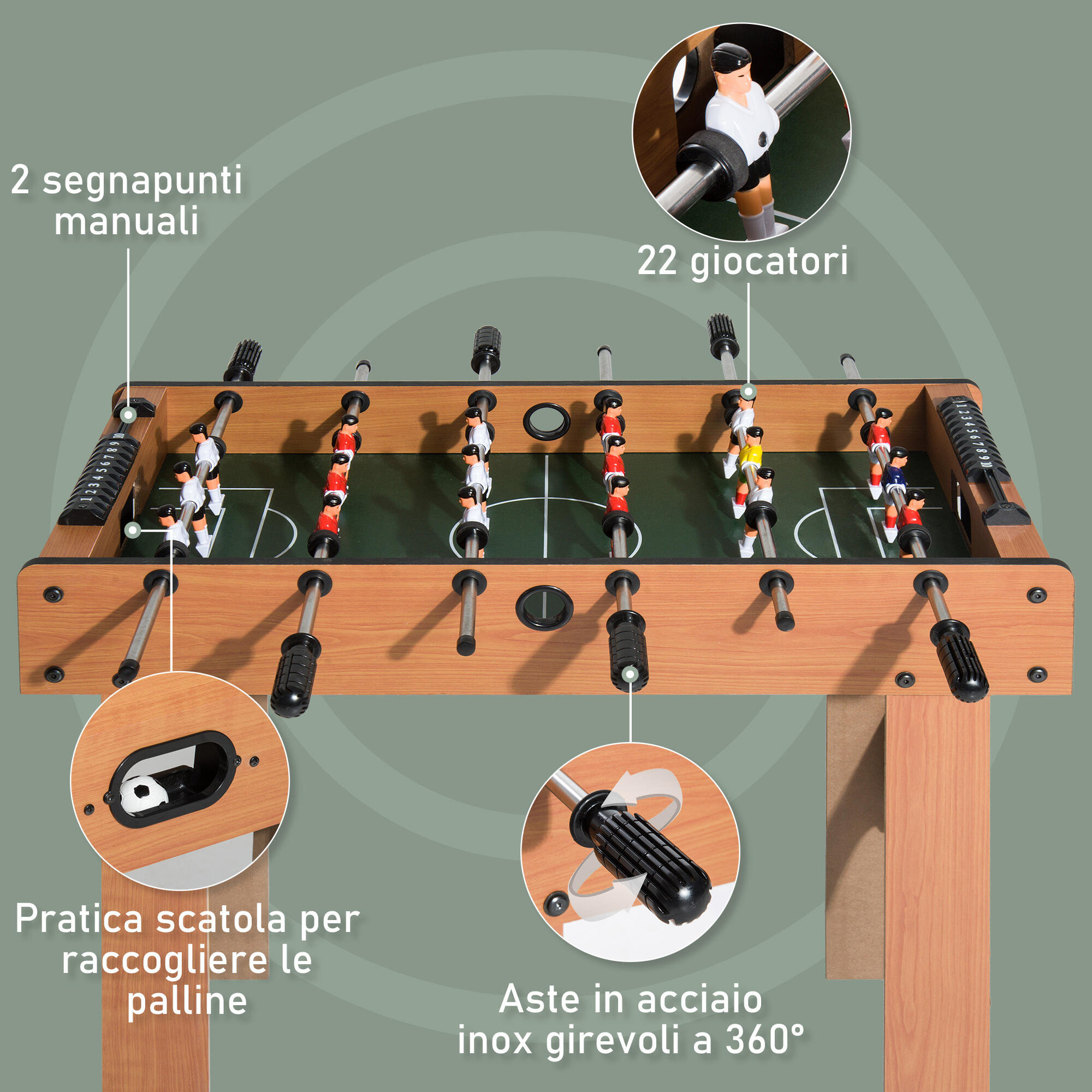 HOMCOM Calcio Balilla Professionale in Legno MDF, 87x43x78cm 4/7