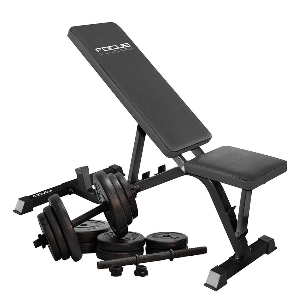 FOCUS FITNESS Trainingsbank Force 8 - incl. verstelbare dumbbellset 28 kg