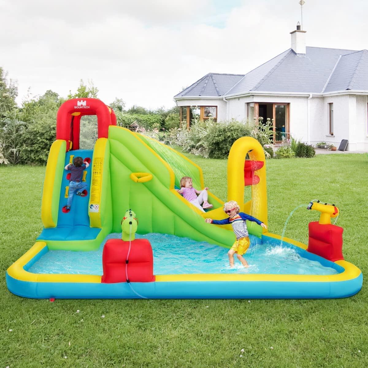 Inflatable Water Slide with Climbing Wall and Water Gun for Indoor/Outdoor Play