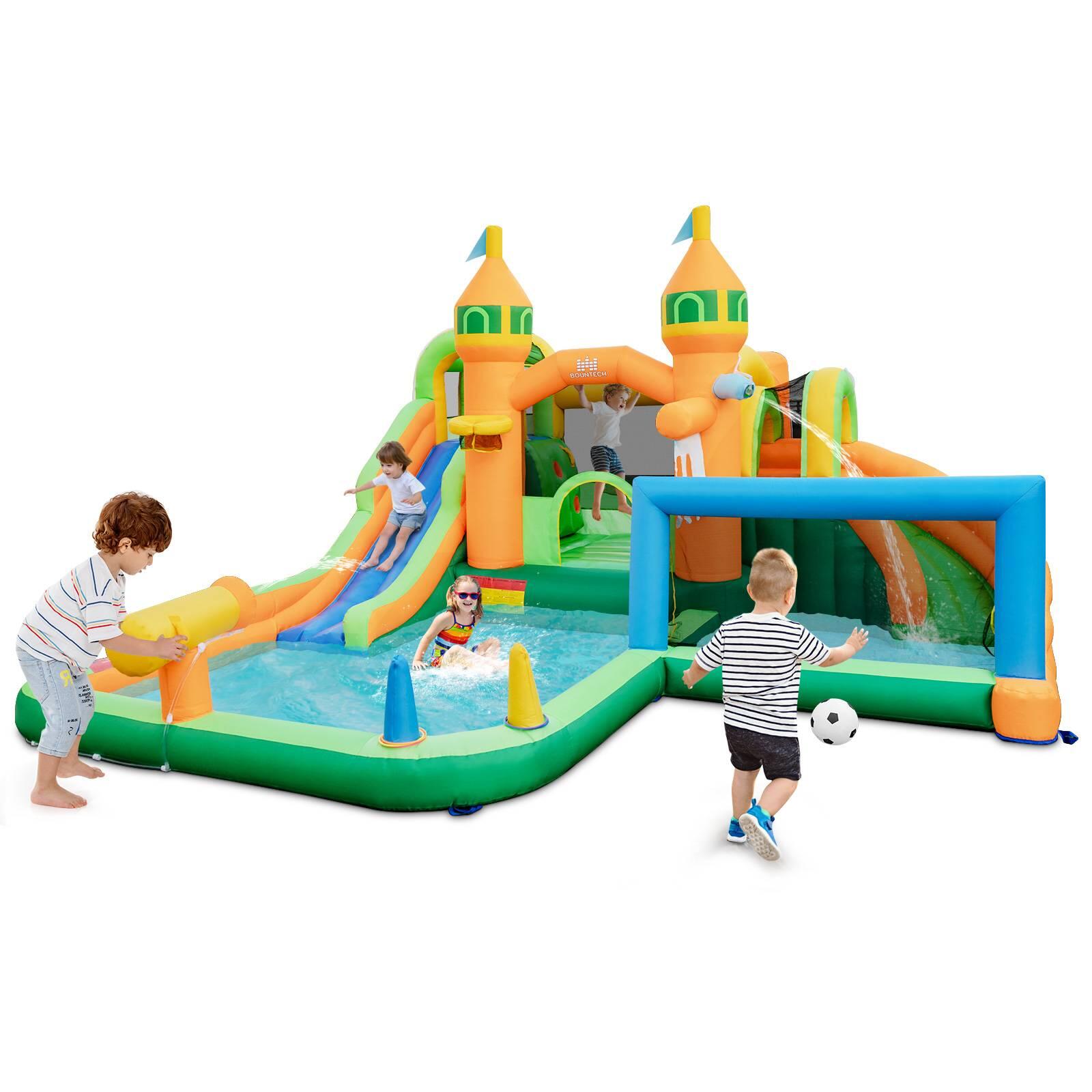Inflatable Water Slide Kids Water Park with Long Slides and Jumping Area