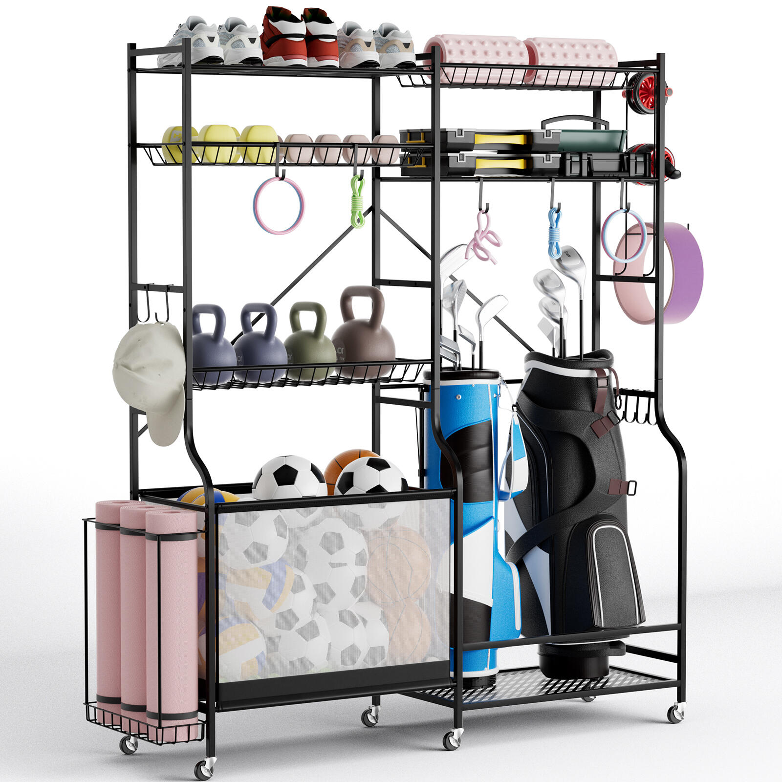 Sports Equipment Organizer for Garage with Yoga Mat Holder