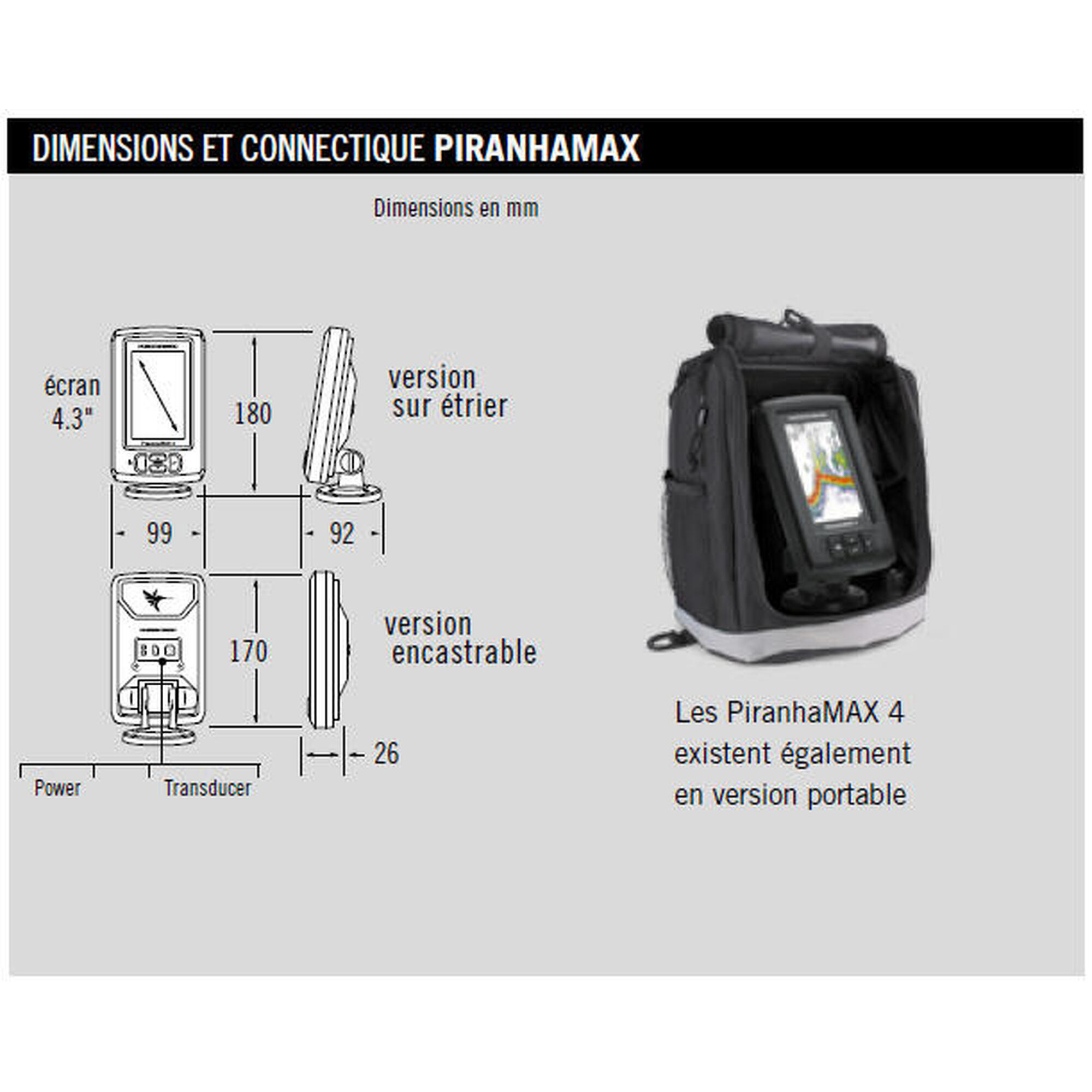 Sondeur couleur Piranha MAX4 DI sonde tableau arrière - 200/455kHz