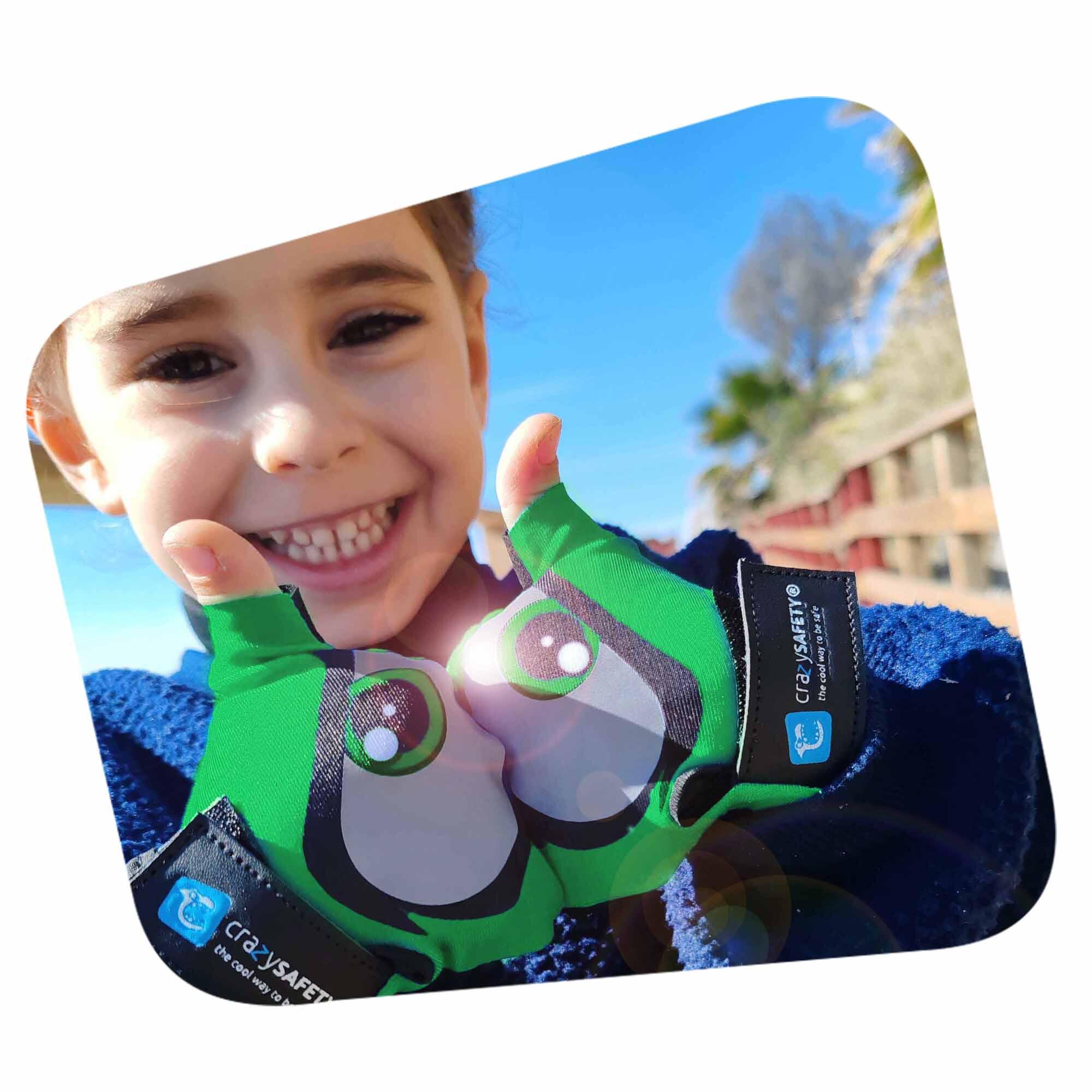 Fietshandschoenen Kinderen | Groen | Crazy Safety | Reflecterende Ogen | S 5/6