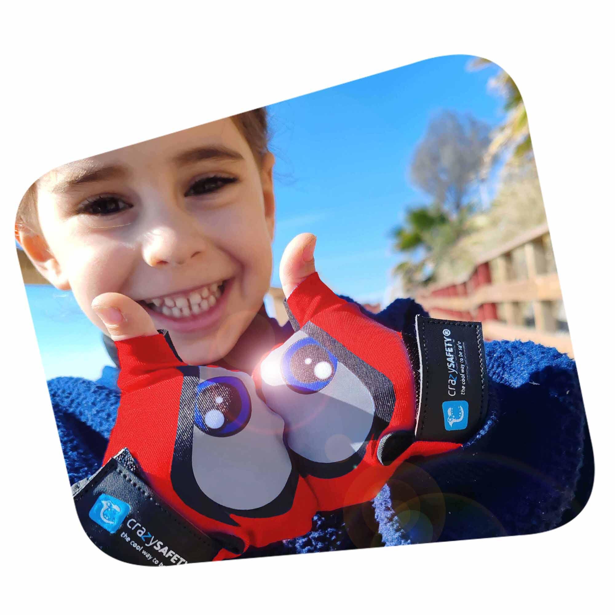 Fietshandschoenen Kinderen | Rood | Crazy Safety | Reflecterende Ogen | S 5/6