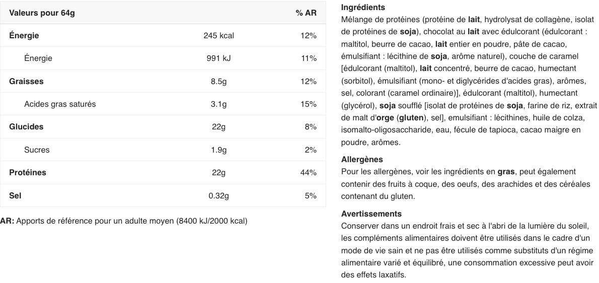 Barres protéinées - Smart Bar - Chocolat au Lait et Noisette Boite de 12 2/3