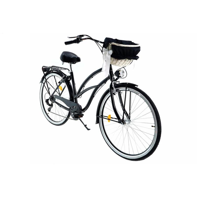 Bicicleta dama Cruiser  Davi® Bianca, Alu, 7 viteze 28", 160-185 cm , Negru